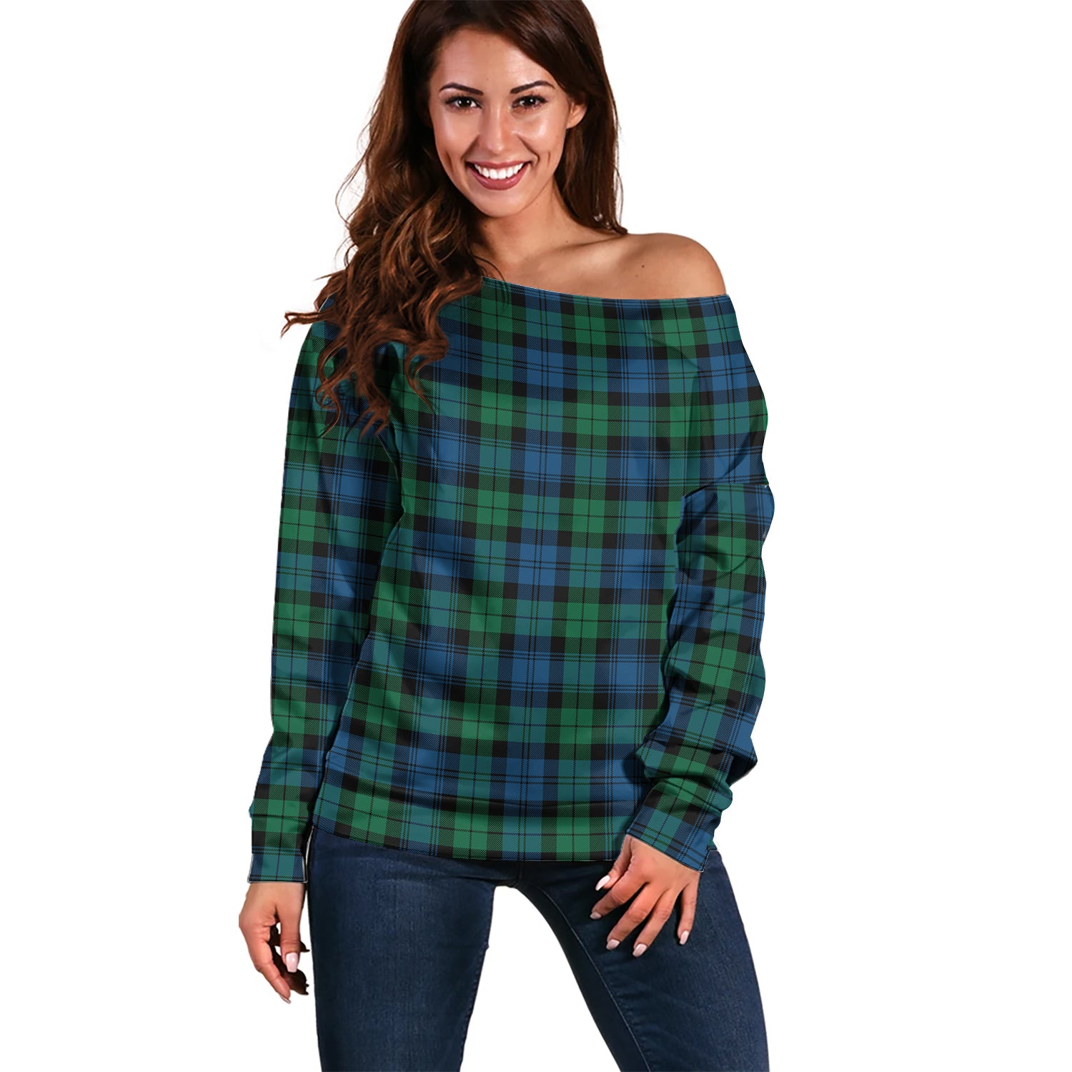 Black Watch Ancient Tartan Off Shoulder Women Sweater Women - Tartanvibesclothing