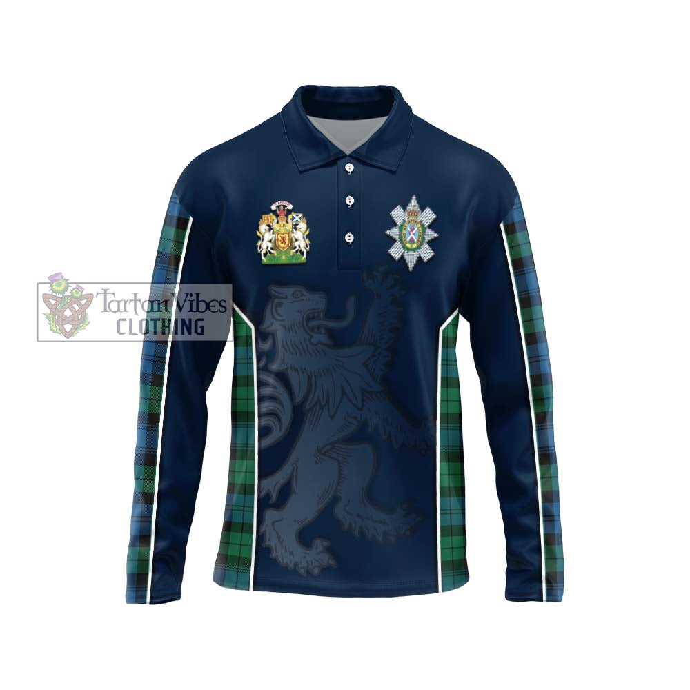 Black Watch Ancient Tartan Long Sleeve Polo Shirt with Family Crest and Lion Rampant Vibes Sport Style Unisex - Tartan Vibes Clothing