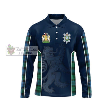 Black Watch Ancient Tartan Long Sleeve Polo Shirt with Family Crest and Lion Rampant Vibes Sport Style