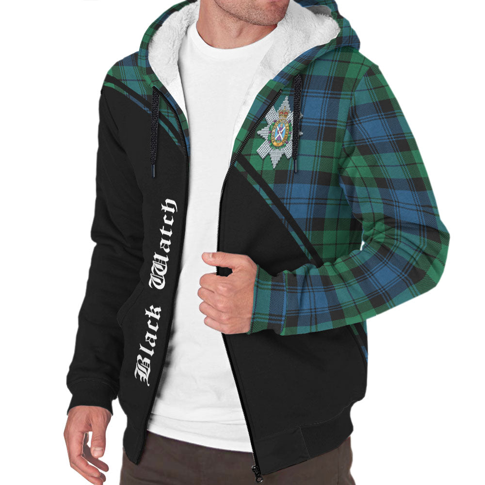 Black Watch Ancient Tartan Sherpa Hoodie with Family Crest Curve Style Unisex - Tartanvibesclothing