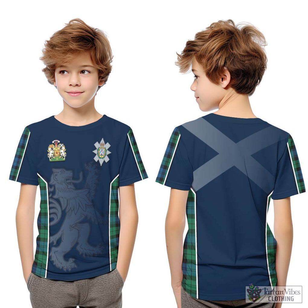 Black Watch Ancient Tartan Kid T-Shirt with Family Crest and Lion Rampant Vibes Sport Style Youth XL Size14 - Tartan Vibes Clothing