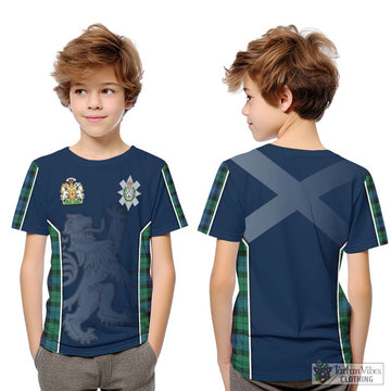 Black Watch Ancient Tartan Kid T-Shirt with Family Crest and Lion Rampant Vibes Sport Style