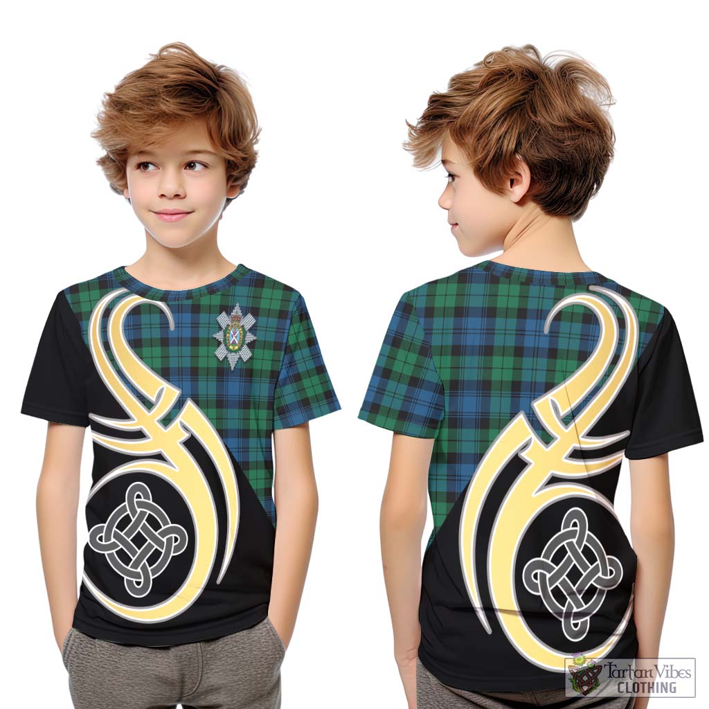 Black Watch Ancient Tartan Kid T-Shirt with Family Crest and Celtic Symbol Style Youth XL Size14 - Tartan Vibes Clothing