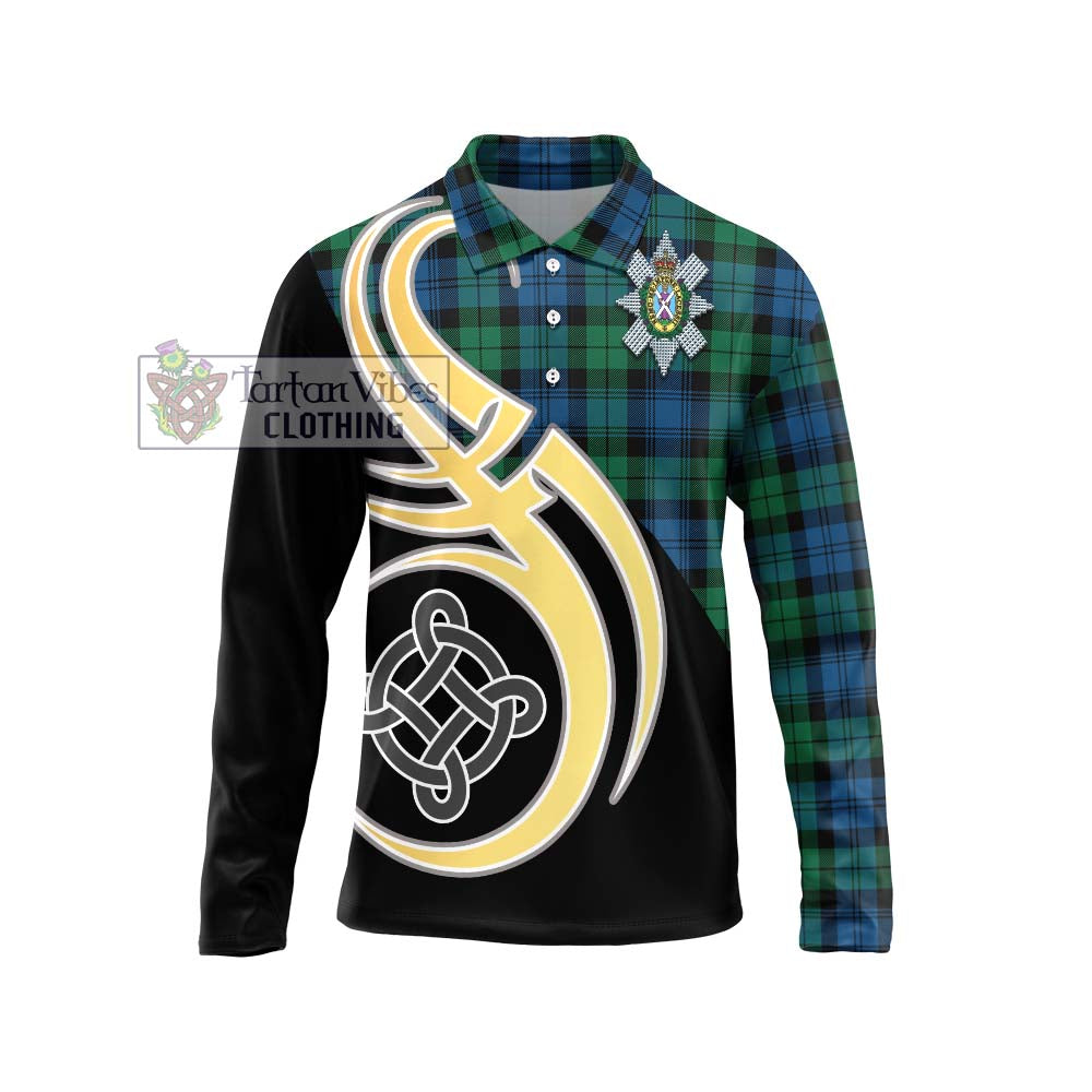 Black Watch Ancient Tartan Long Sleeve Polo Shirt with Family Crest and Celtic Symbol Style Unisex - Tartan Vibes Clothing