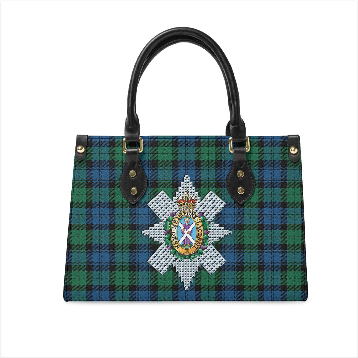 Black Watch Ancient Tartan Leather Bag with Family Crest One Size 29*11*20 cm - Tartanvibesclothing