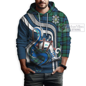 Black Watch Ancient Tartan Hoodie with Epic Bagpipe Style