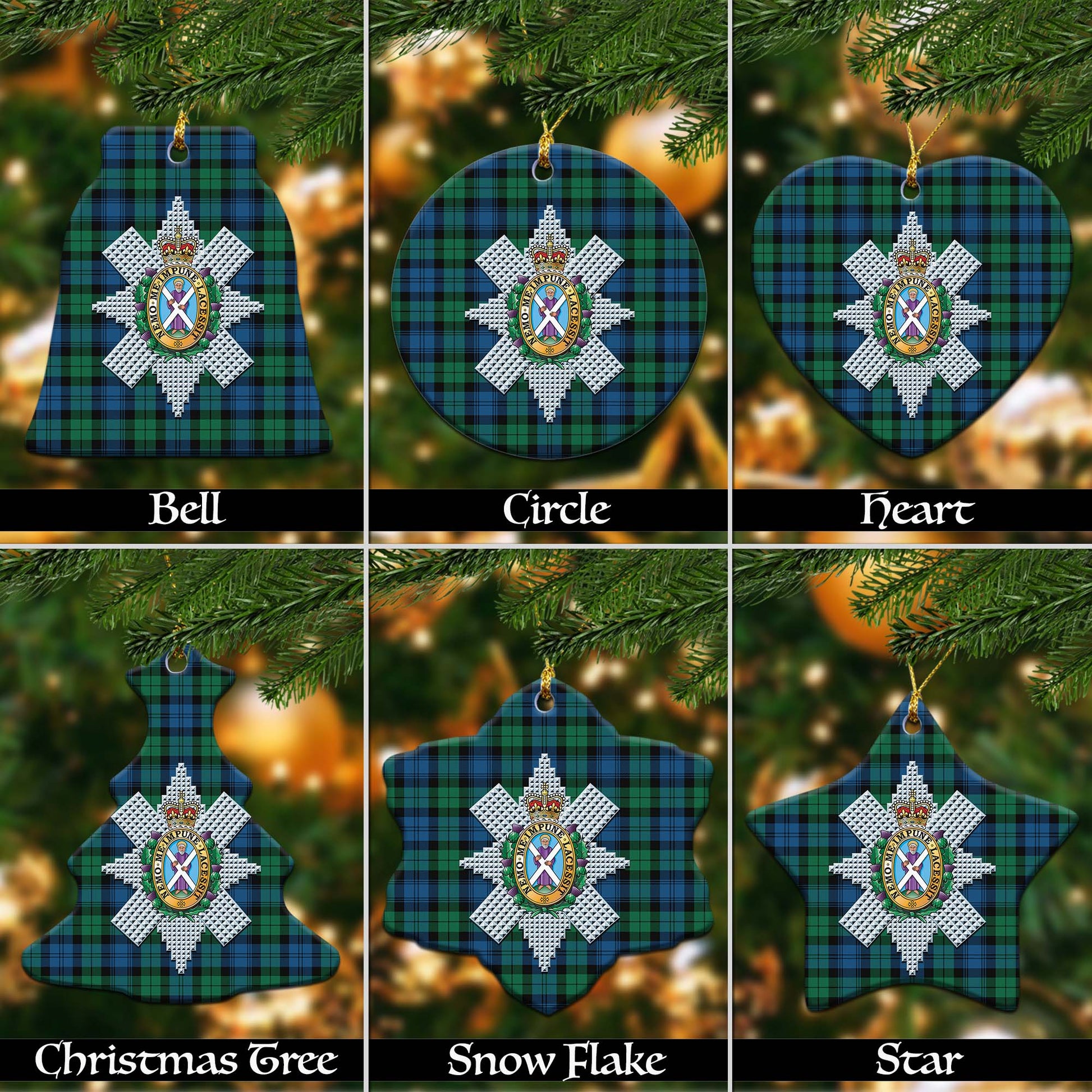 Black Watch Ancient Tartan Christmas Ornaments with Family Crest Ceramic Bell Pack 1: ornament * 1 piece - Tartanvibesclothing