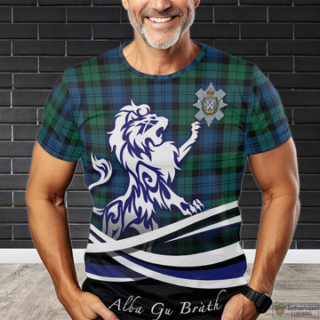 Black Watch Ancient Tartan T-Shirt with Alba Gu Brath Regal Lion Emblem