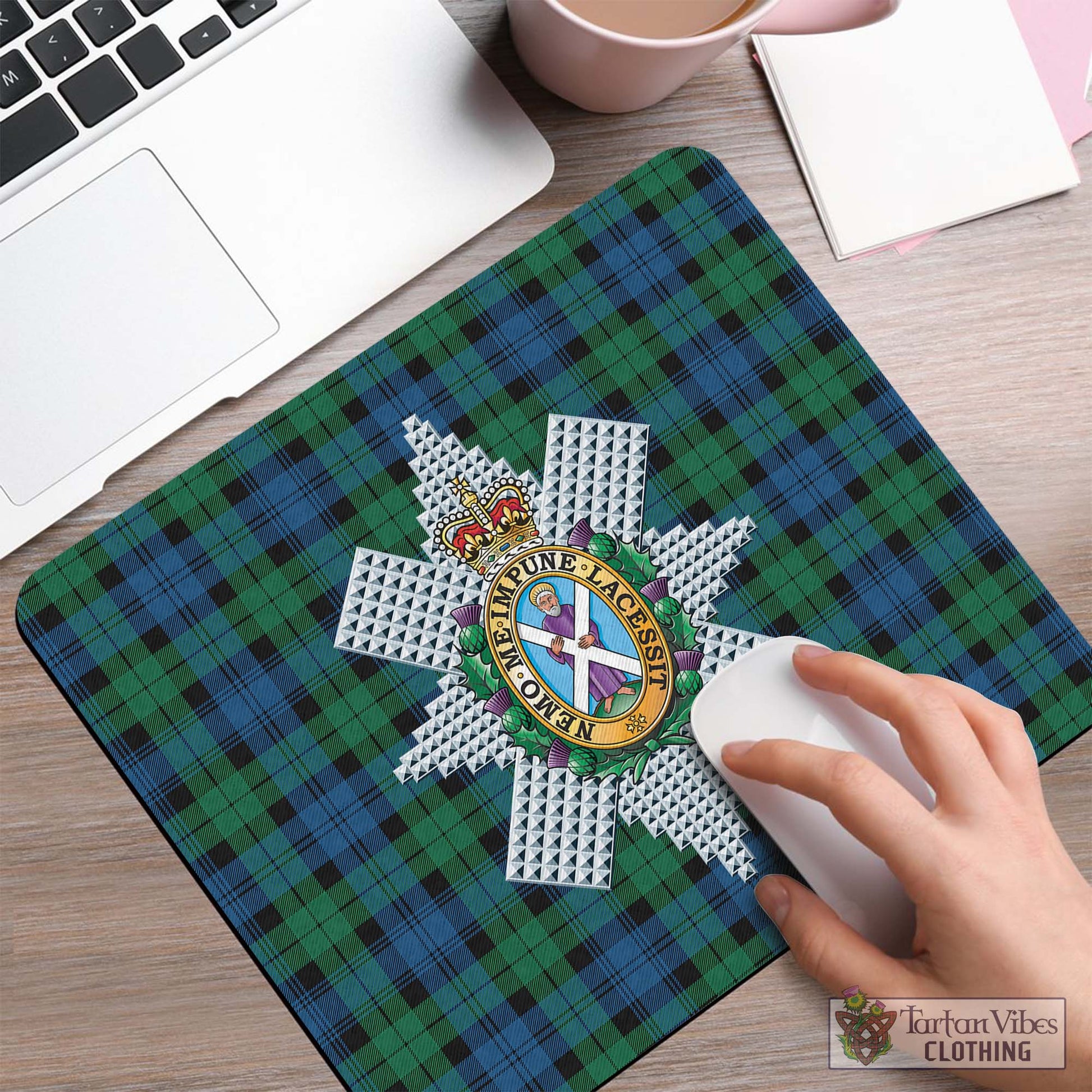 Tartan Vibes Clothing Black Watch Ancient Tartan Mouse Pad with Family Crest