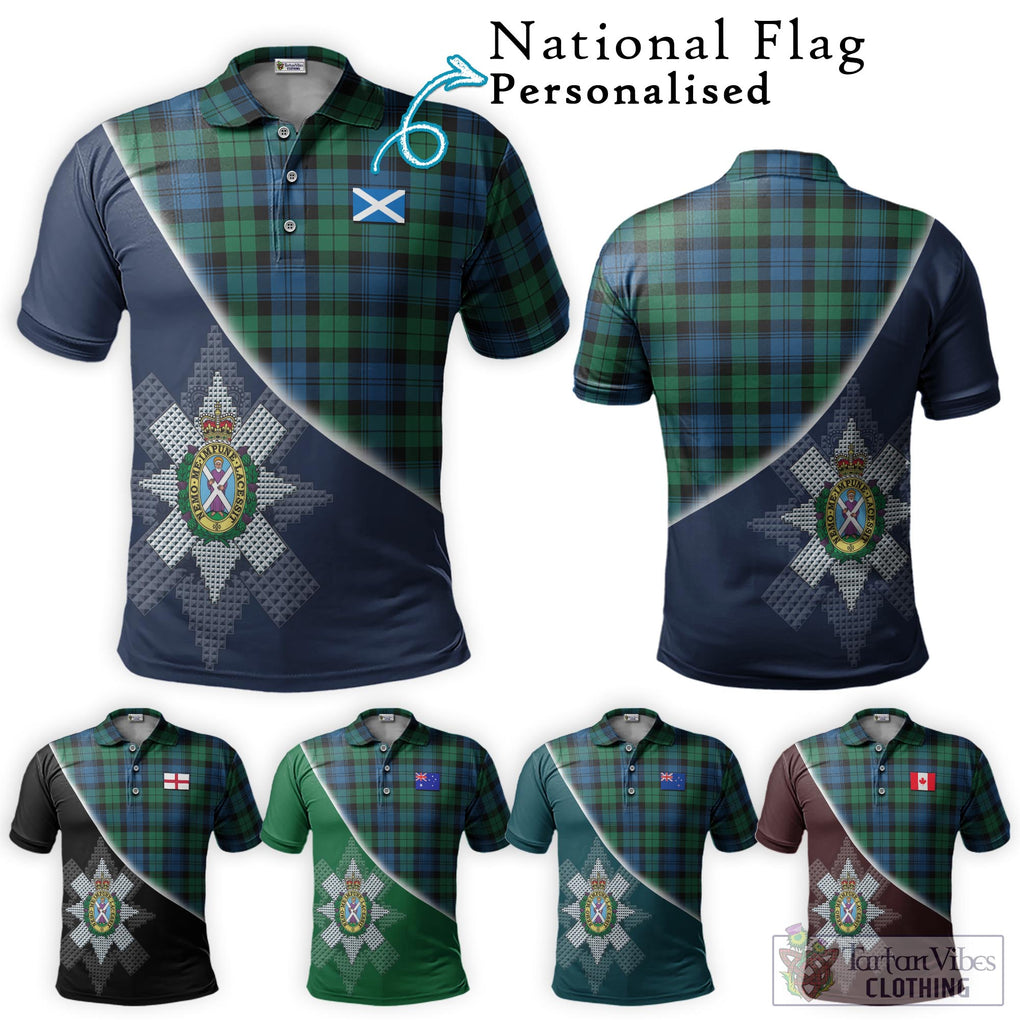 Black Watch Ancient Tartan Polo Shirt with Personalised National Flag and Family Crest Half Style Maroon - Tartanvibesclothing Shop