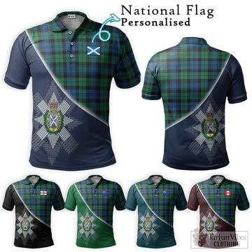 Black Watch Ancient Tartan Polo Shirt with Personalised National Flag and Family Crest Half Style