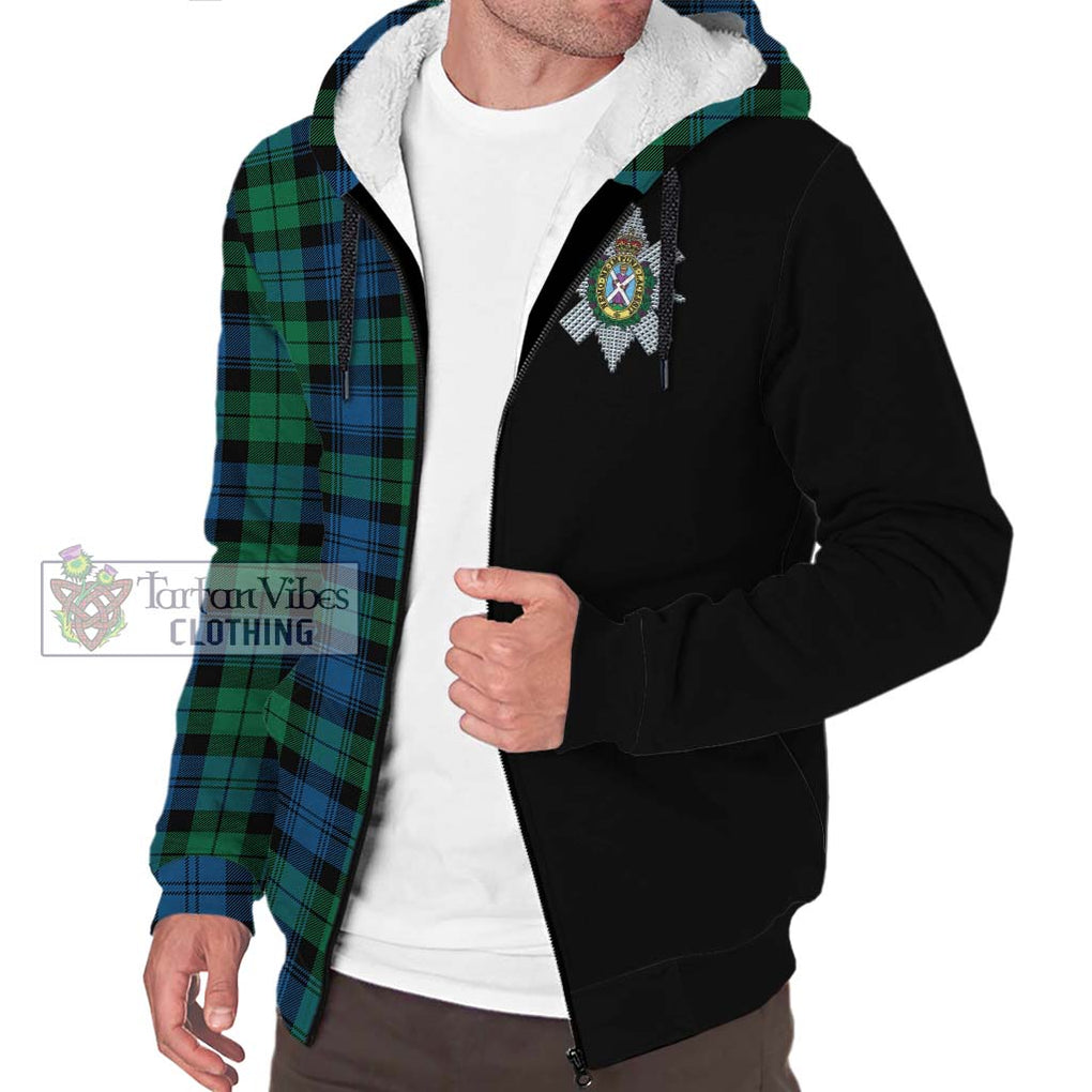 Black Watch Ancient Tartan Sherpa Hoodie with Family Crest and Half Of Me Style Unisex S - Tartanvibesclothing Shop