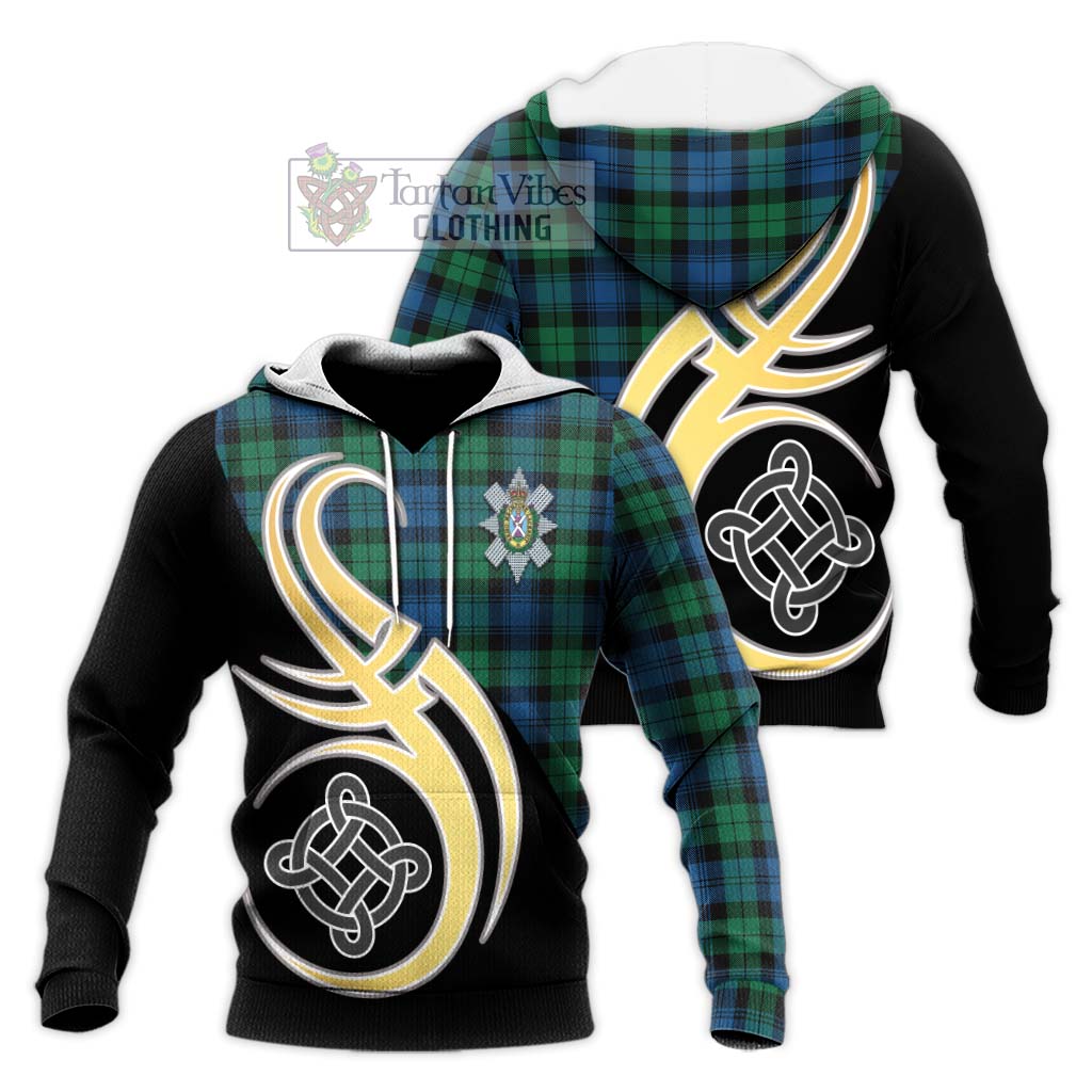 Black Watch Ancient Tartan Knitted Hoodie with Family Crest and Celtic Symbol Style Unisex Knitted Pullover Hoodie - Tartan Vibes Clothing