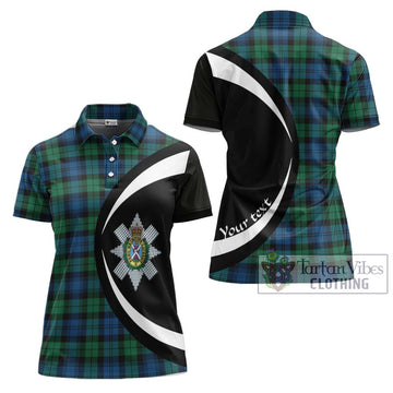 Black Watch Ancient Tartan Women's Polo Shirt with Family Crest Circle Style