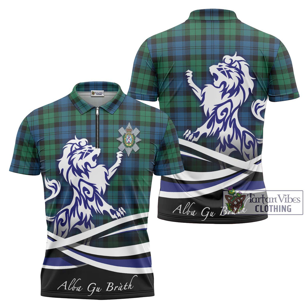 Black Watch Ancient Tartan Zipper Polo Shirt with Alba Gu Brath Regal Lion Emblem Unisex - Tartanvibesclothing Shop