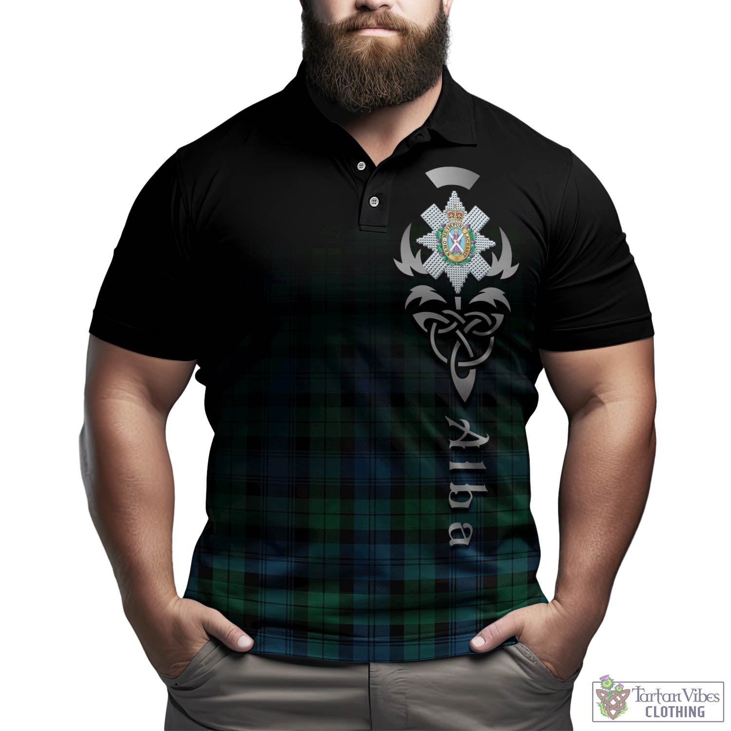 Tartan Vibes Clothing Black Watch Ancient Tartan Polo Shirt Featuring Alba Gu Brath Family Crest Celtic Inspired