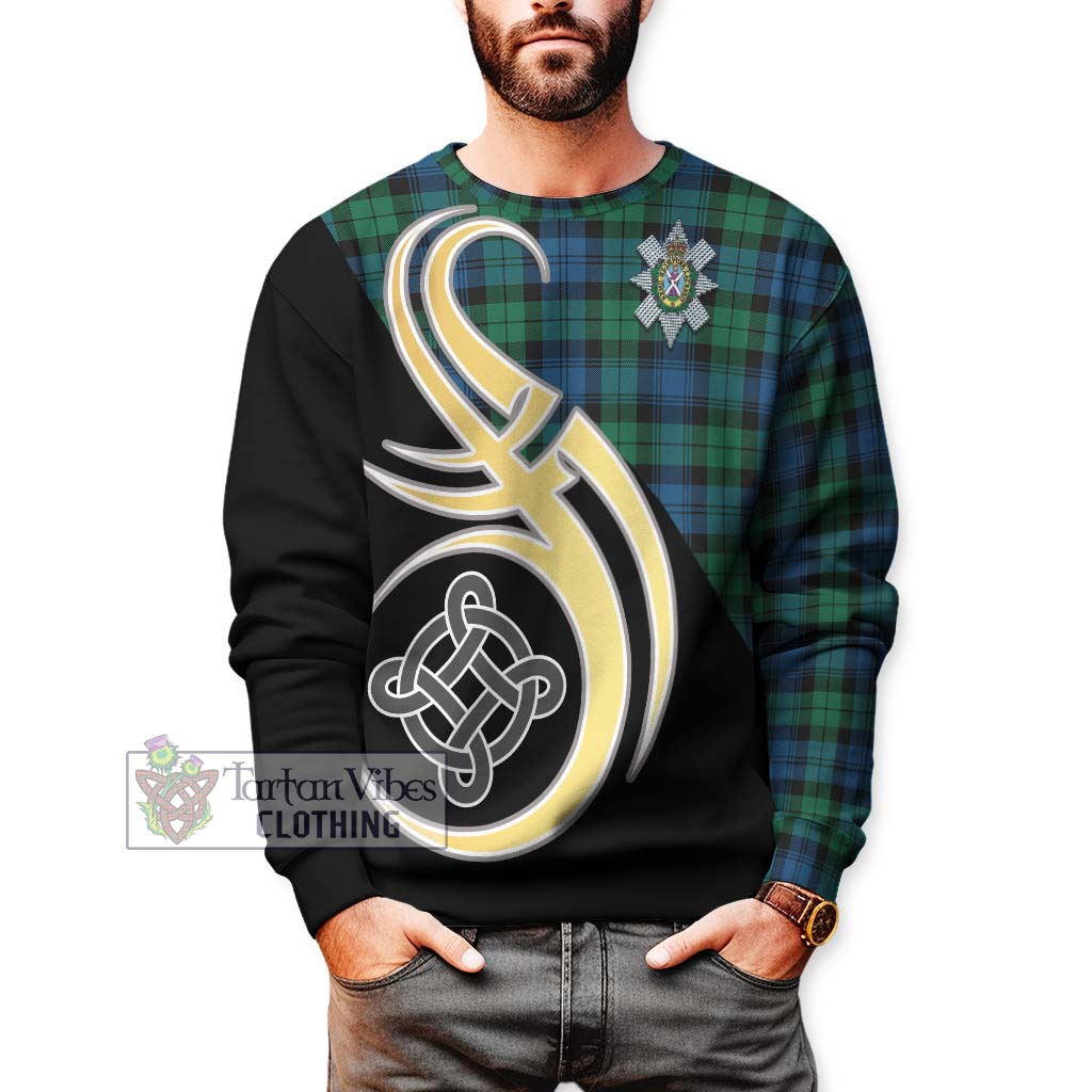 Black Watch Ancient Tartan Sweatshirt with Family Crest and Celtic Symbol Style Unisex - Tartan Vibes Clothing