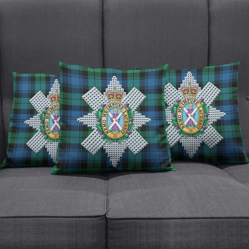 Black Watch Ancient Tartan Pillow Cover with Family Crest Square Pillow Cover - Tartanvibesclothing