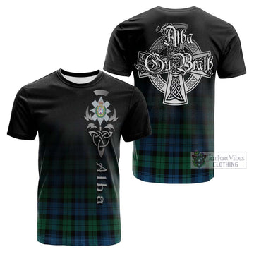 Black Watch Ancient Tartan Cotton T-shirt Featuring Alba Gu Brath Family Crest Celtic Inspired