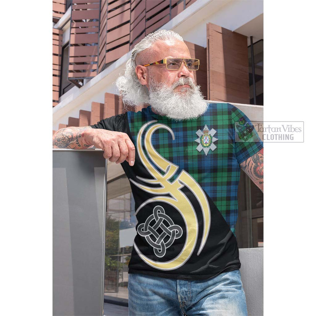 Tartan Vibes Clothing Black Watch Ancient Tartan Cotton T-shirt with Family Crest and Celtic Symbol Style