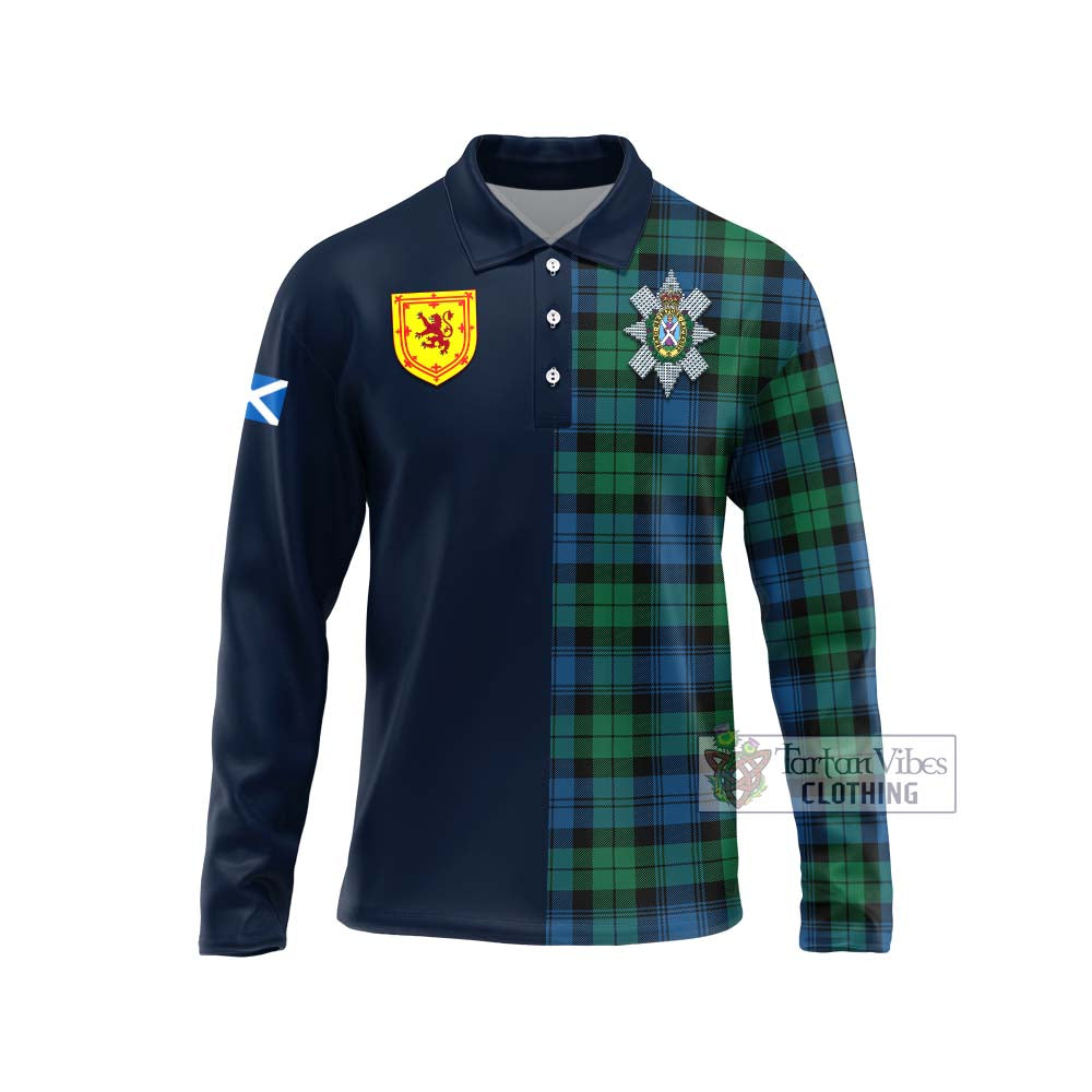 Tartan Vibes Clothing Black Watch Ancient Tartan Long Sleeve Polo Shirt with Scottish Lion Royal Arm Half Style