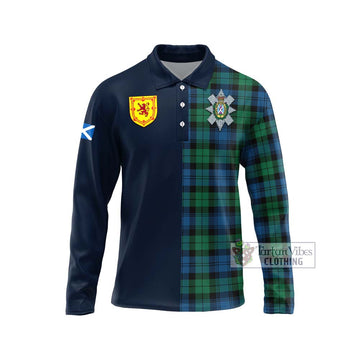 Black Watch Ancient Tartan Long Sleeve Polo Shirt Alba with Scottish Lion Royal Arm Half Style