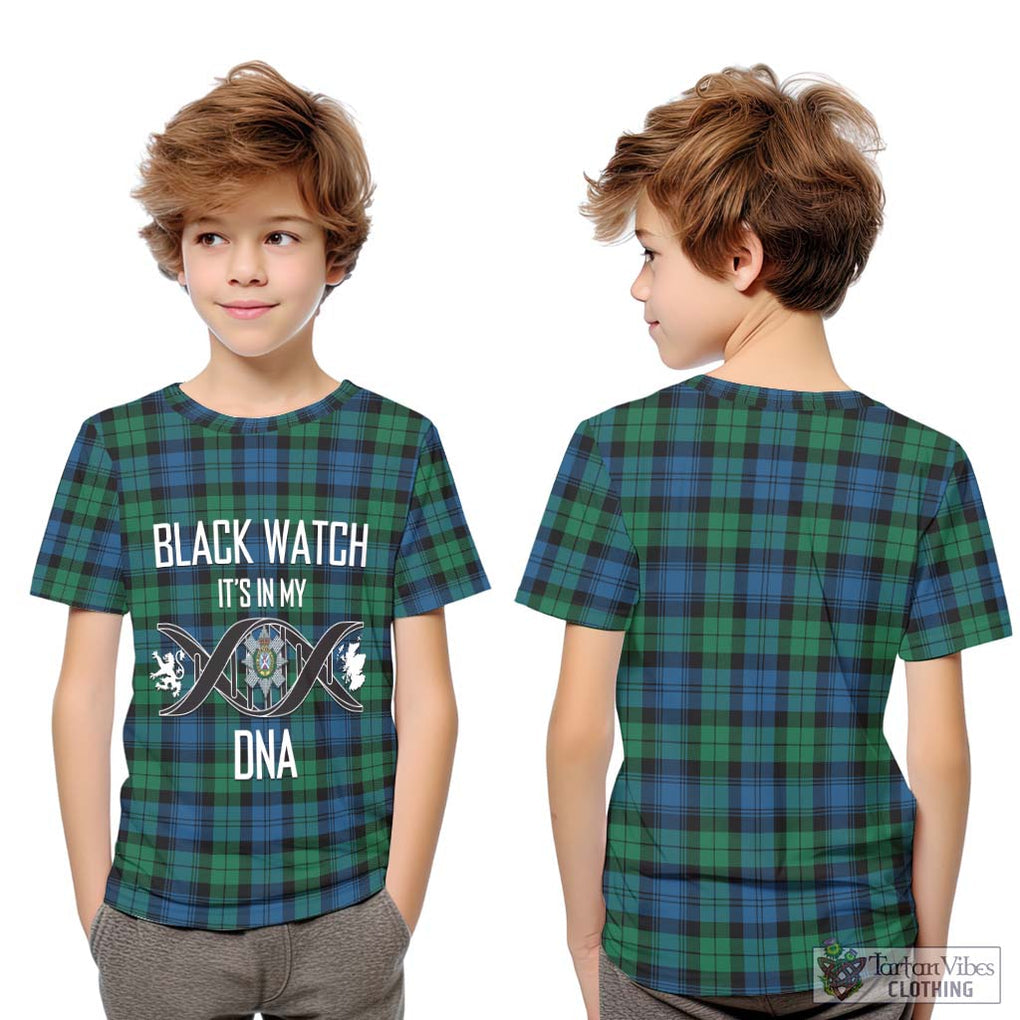 Black Watch Ancient Tartan Kid T-Shirt with Family Crest DNA In Me Style Youth XL Size14 - Tartanvibesclothing Shop