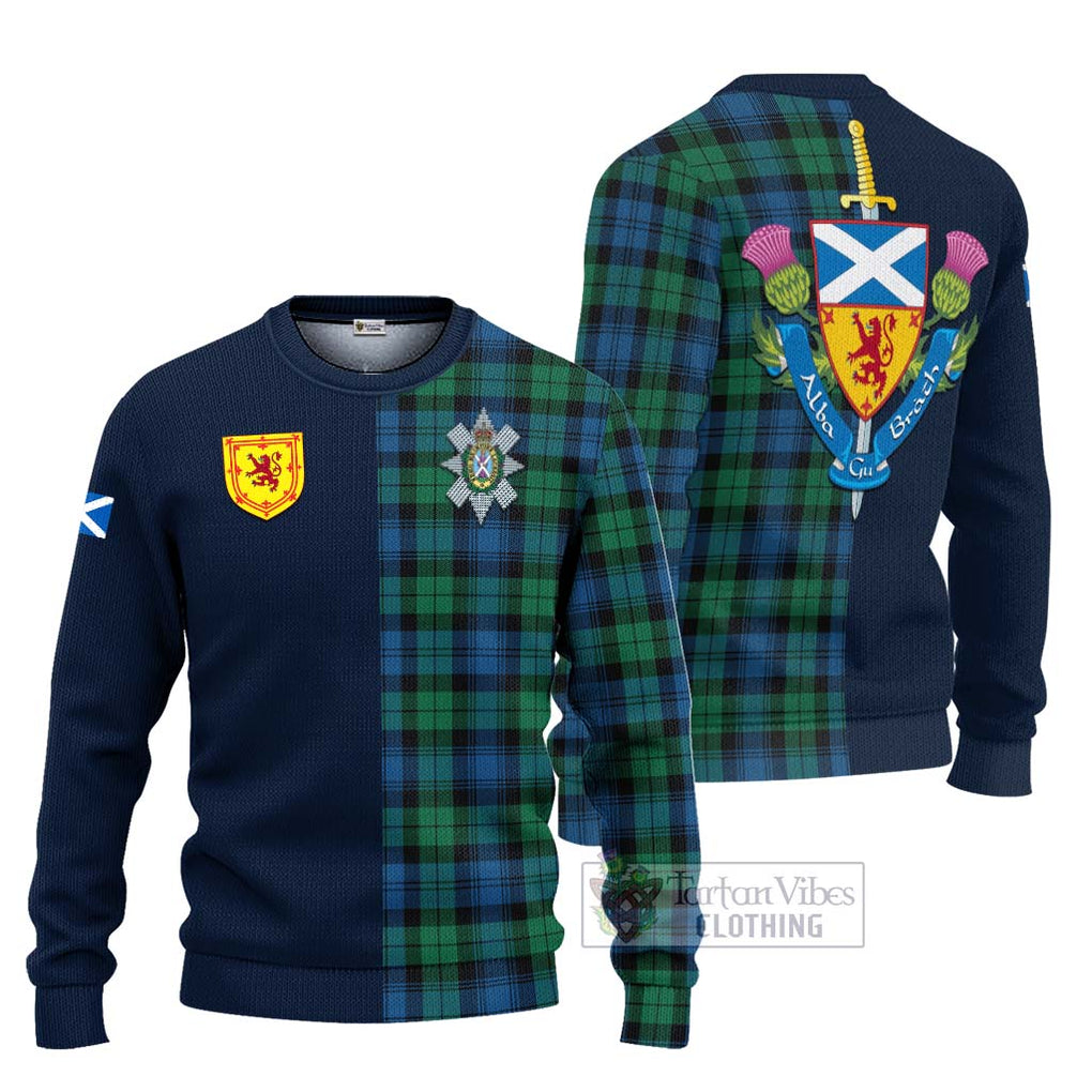 Tartan Vibes Clothing Black Watch Ancient Tartan Knitted Sweater with Scottish Lion Royal Arm Half Style