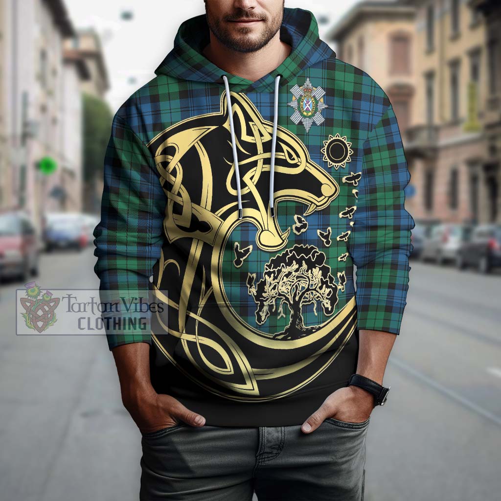 Tartan Vibes Clothing Black Watch Ancient Tartan Hoodie with Family Crest Celtic Wolf Style