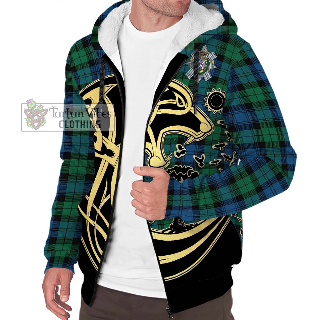 Tartan Vibes Clothing Black Watch Ancient Tartan Sherpa Hoodie with Family Crest Celtic Wolf Style