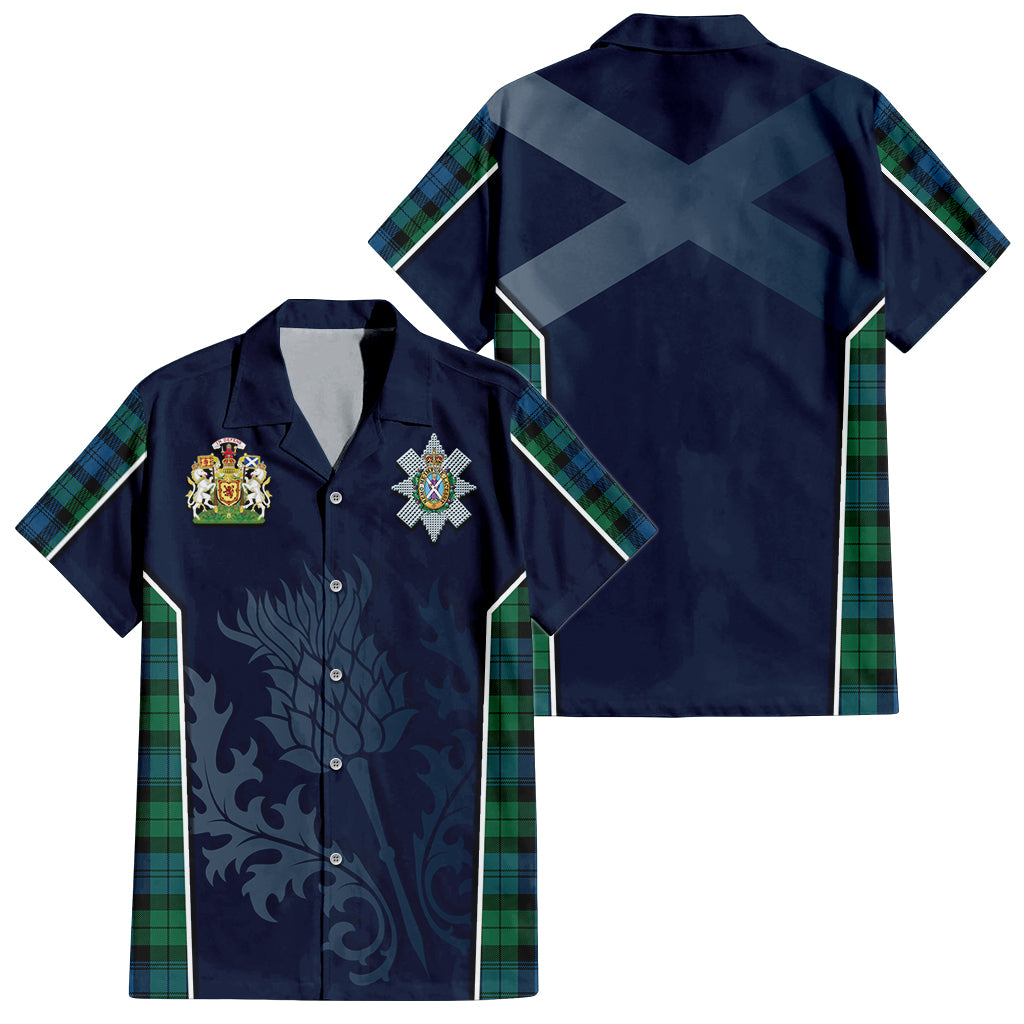 Tartan Vibes Clothing Black Watch Ancient Tartan Short Sleeve Button Up Shirt with Family Crest and Scottish Thistle Vibes Sport Style