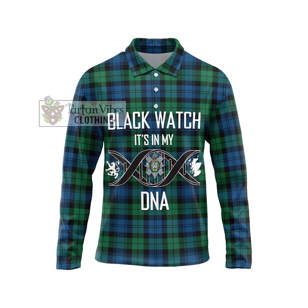 Black Watch Ancient Tartan Long Sleeve Polo Shirt with Family Crest DNA In Me Style Unisex - Tartanvibesclothing Shop