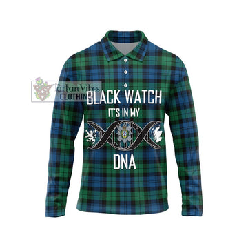 Black Watch Ancient Tartan Long Sleeve Polo Shirt with Family Crest DNA In Me Style