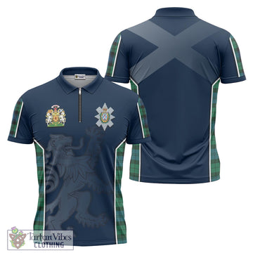 Black Watch Ancient Tartan Zipper Polo Shirt with Family Crest and Lion Rampant Vibes Sport Style