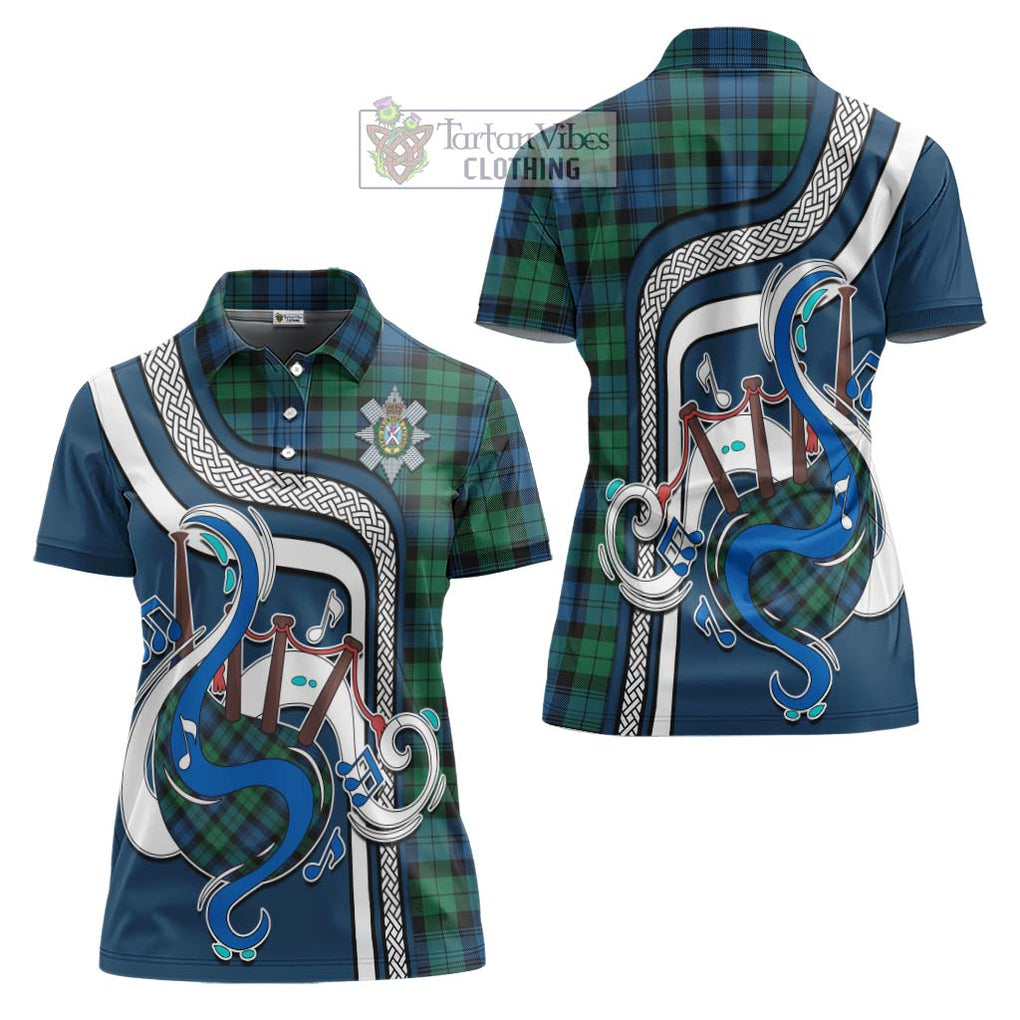 Black Watch Ancient Tartan Women's Polo Shirt with Epic Bagpipe Style Women - Tartanvibesclothing Shop