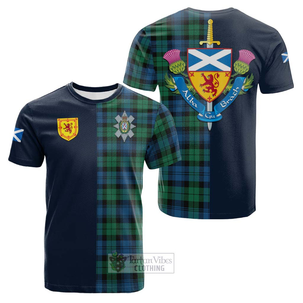 Tartan Vibes Clothing Black Watch Ancient Tartan Cotton T-shirt with Scottish Lion Royal Arm Half Style