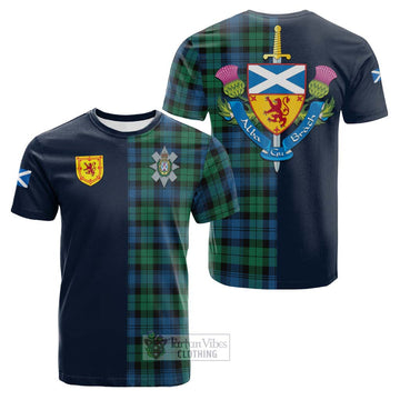 Black Watch Ancient Tartan Cotton T-shirt Alba with Scottish Lion Royal Arm Half Style