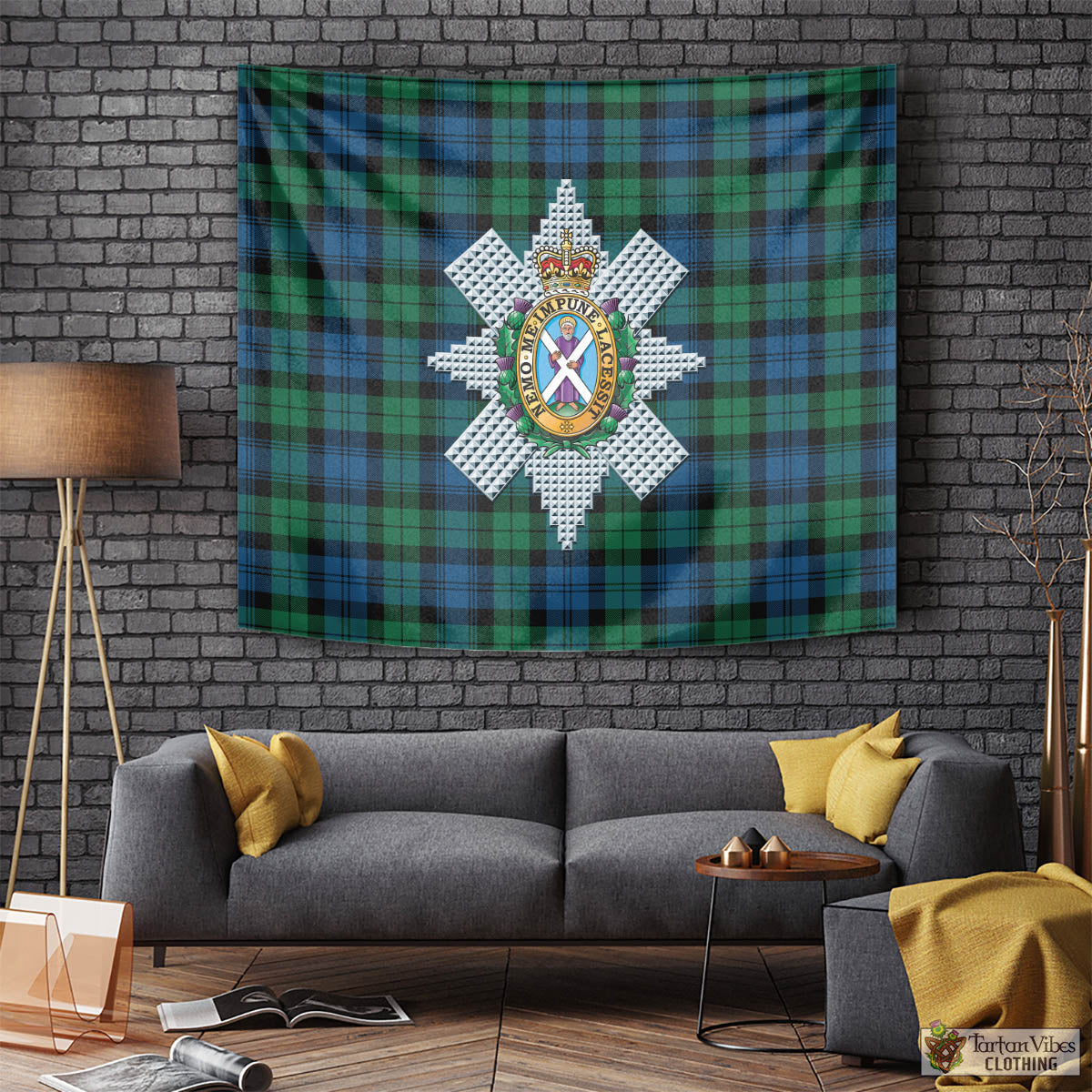 Tartan Vibes Clothing Black Watch Ancient Tartan Tapestry Wall Hanging and Home Decor for Room with Family Crest