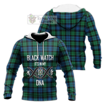 Black Watch Ancient Tartan Knitted Hoodie with Family Crest DNA In Me Style