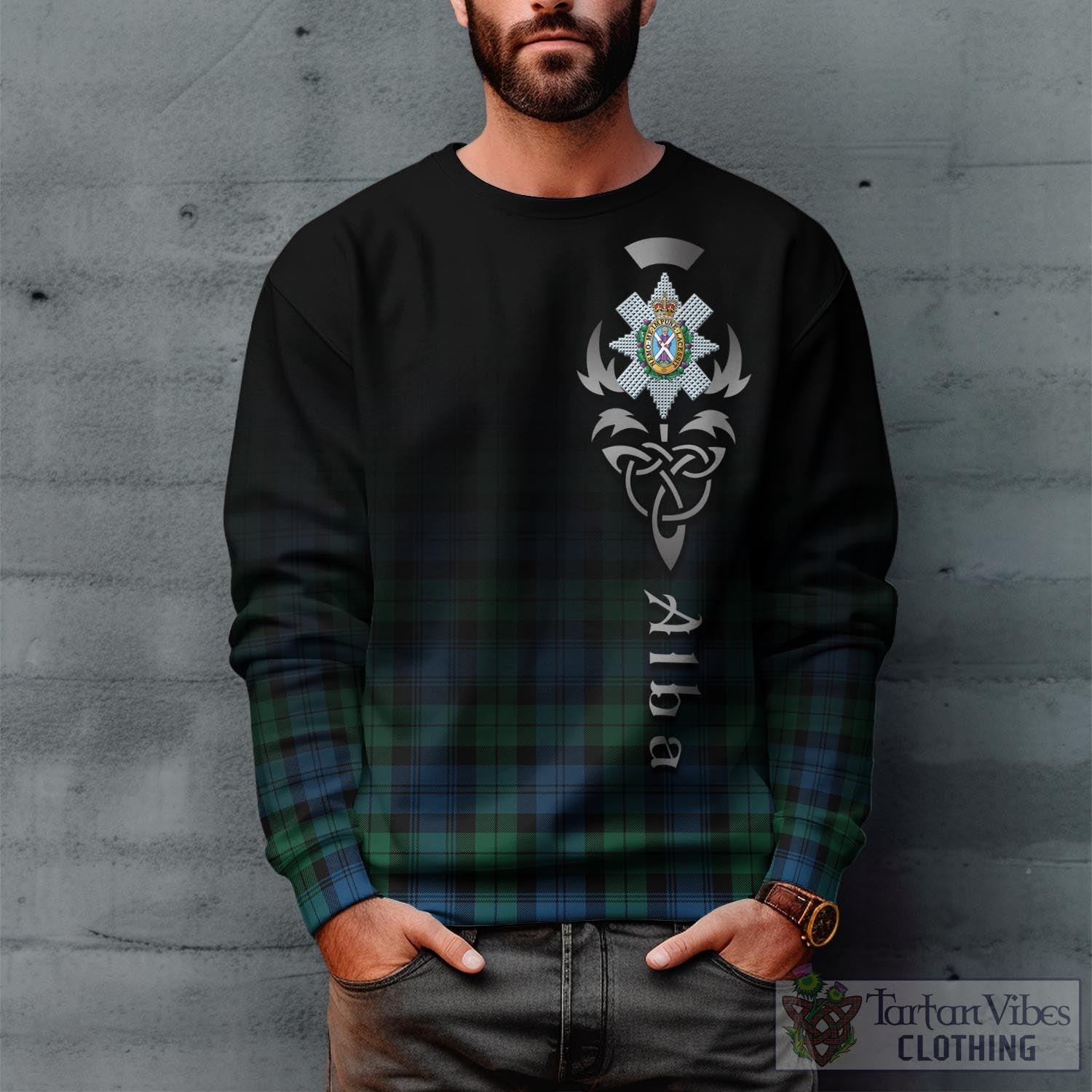 Tartan Vibes Clothing Black Watch Ancient Tartan Sweatshirt Featuring Alba Gu Brath Family Crest Celtic Inspired