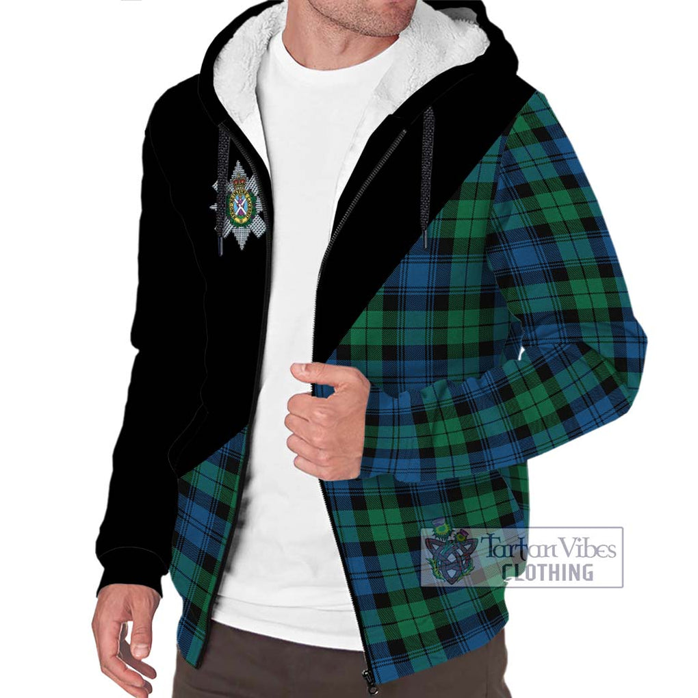 Black Watch Ancient Tartan Sherpa Hoodie with Family Crest and Military Logo Style Unisex S - Tartanvibesclothing Shop