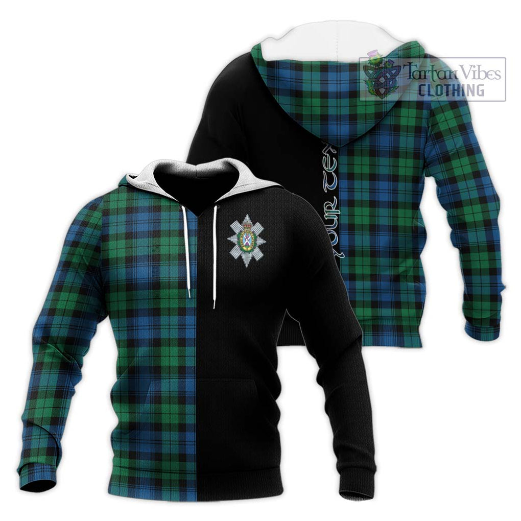 Black Watch Ancient Tartan Knitted Hoodie with Family Crest and Half Of Me Style Unisex Knitted Pullover Hoodie - Tartanvibesclothing Shop