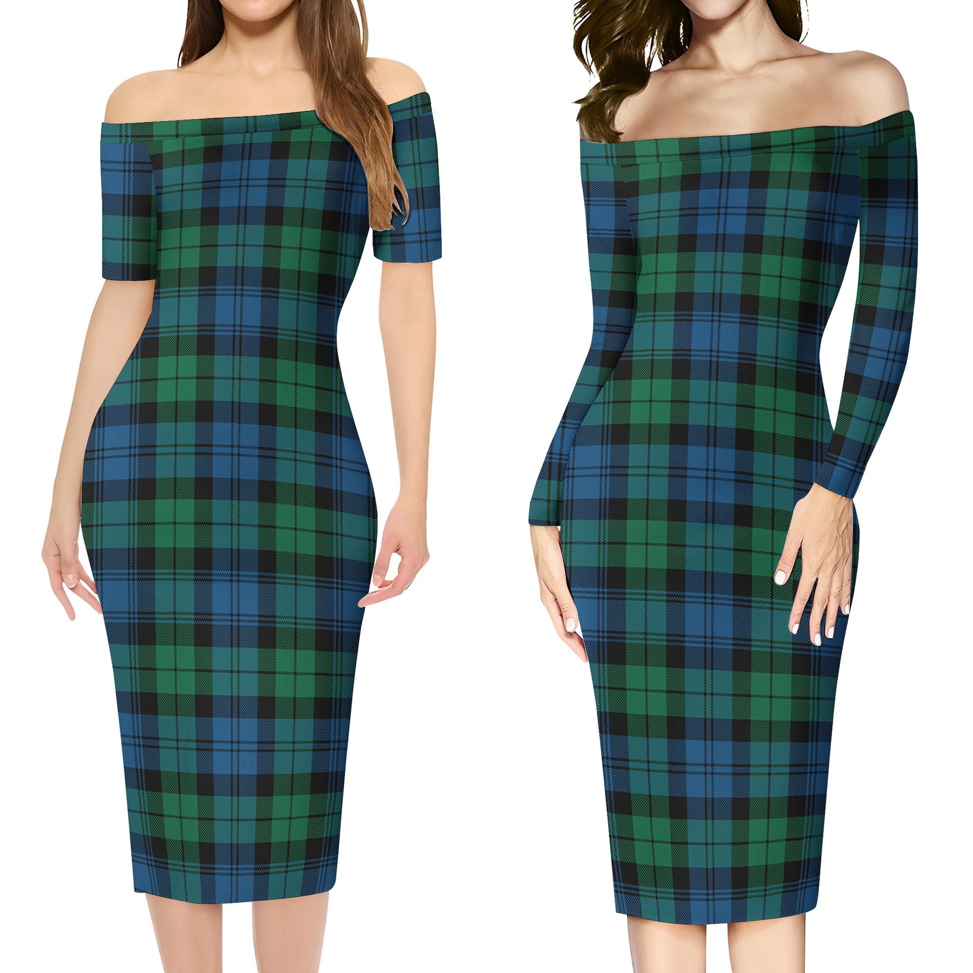 Black Watch Ancient Tartan Off Shoulder Lady Dress Women's Dress - Tartanvibesclothing