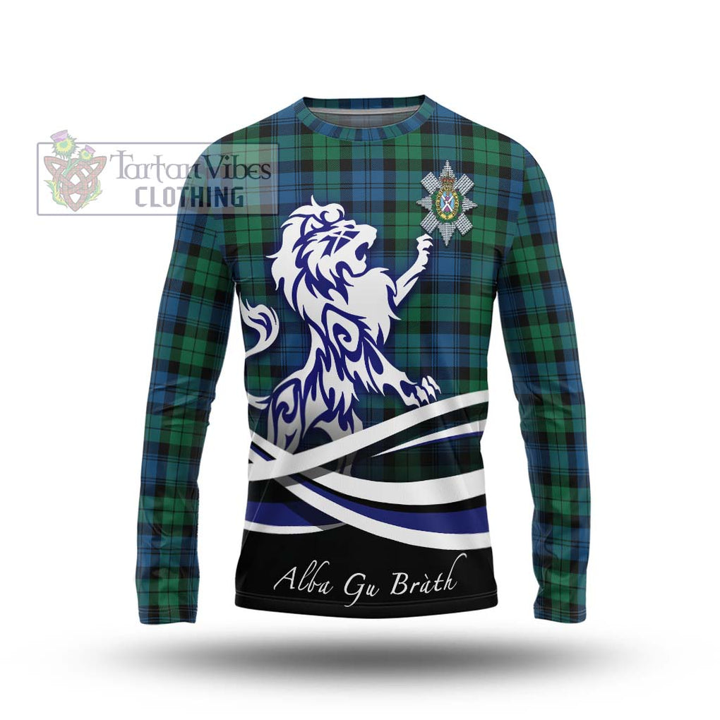 Black Watch Ancient Tartan Long Sleeve T-Shirt with Alba Gu Brath Regal Lion Emblem Unisex - Tartanvibesclothing Shop