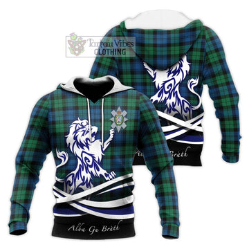 Black Watch Ancient Tartan Knitted Hoodie with Alba Gu Brath Regal Lion Emblem