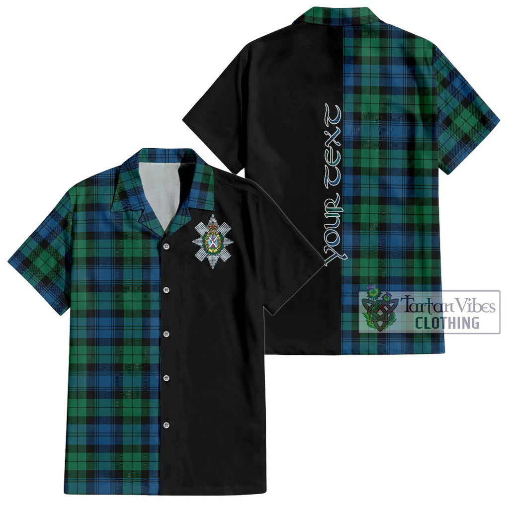 Black Watch Ancient Tartan Short Sleeve Button Shirt with Family Crest and Half Of Me Style Kid - Tartanvibesclothing Shop