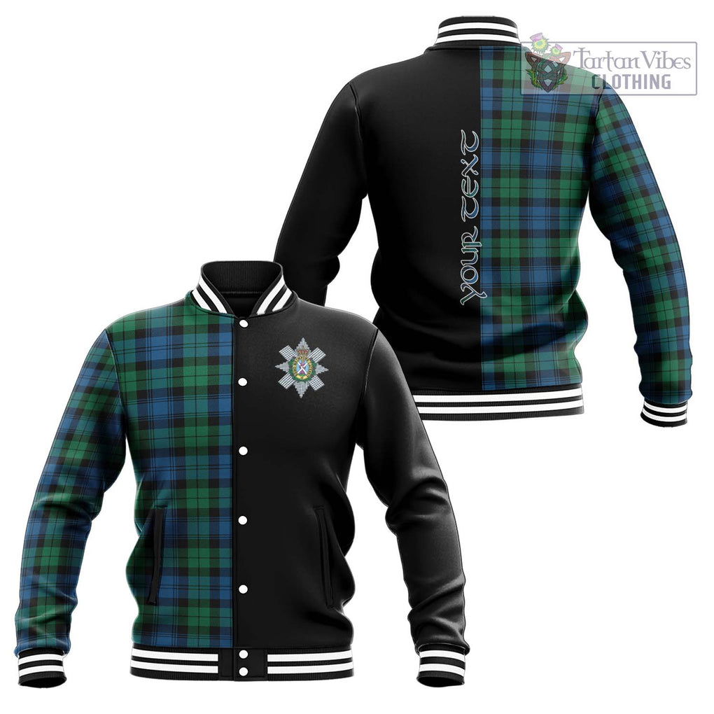 Black Watch Ancient Tartan Baseball Jacket with Family Crest and Half Of Me Style Unisex - Tartanvibesclothing Shop