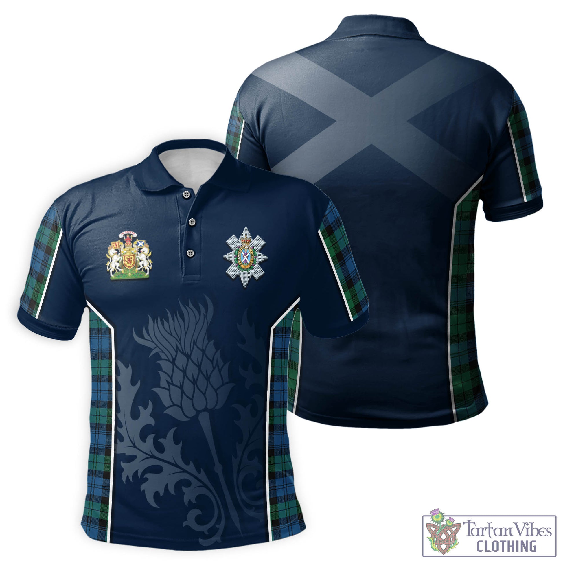 Tartan Vibes Clothing Black Watch Ancient Tartan Men's Polo Shirt with Family Crest and Scottish Thistle Vibes Sport Style