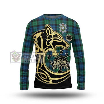 Black Watch Ancient Tartan Long Sleeve T-Shirt with Family Crest Celtic Wolf Style