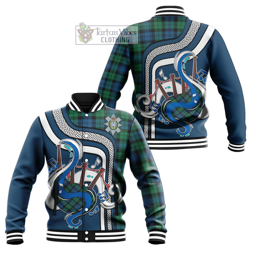 Tartan Vibes Clothing Black Watch Ancient Tartan Baseball Jacket with Epic Bagpipe Style